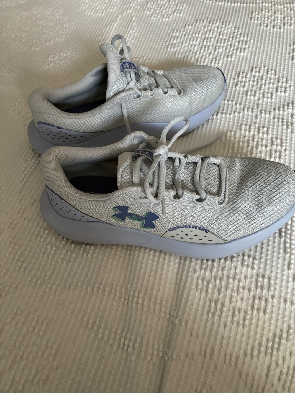 Under Armour Women's Light Gray Mesh Trainers with Blue Logo